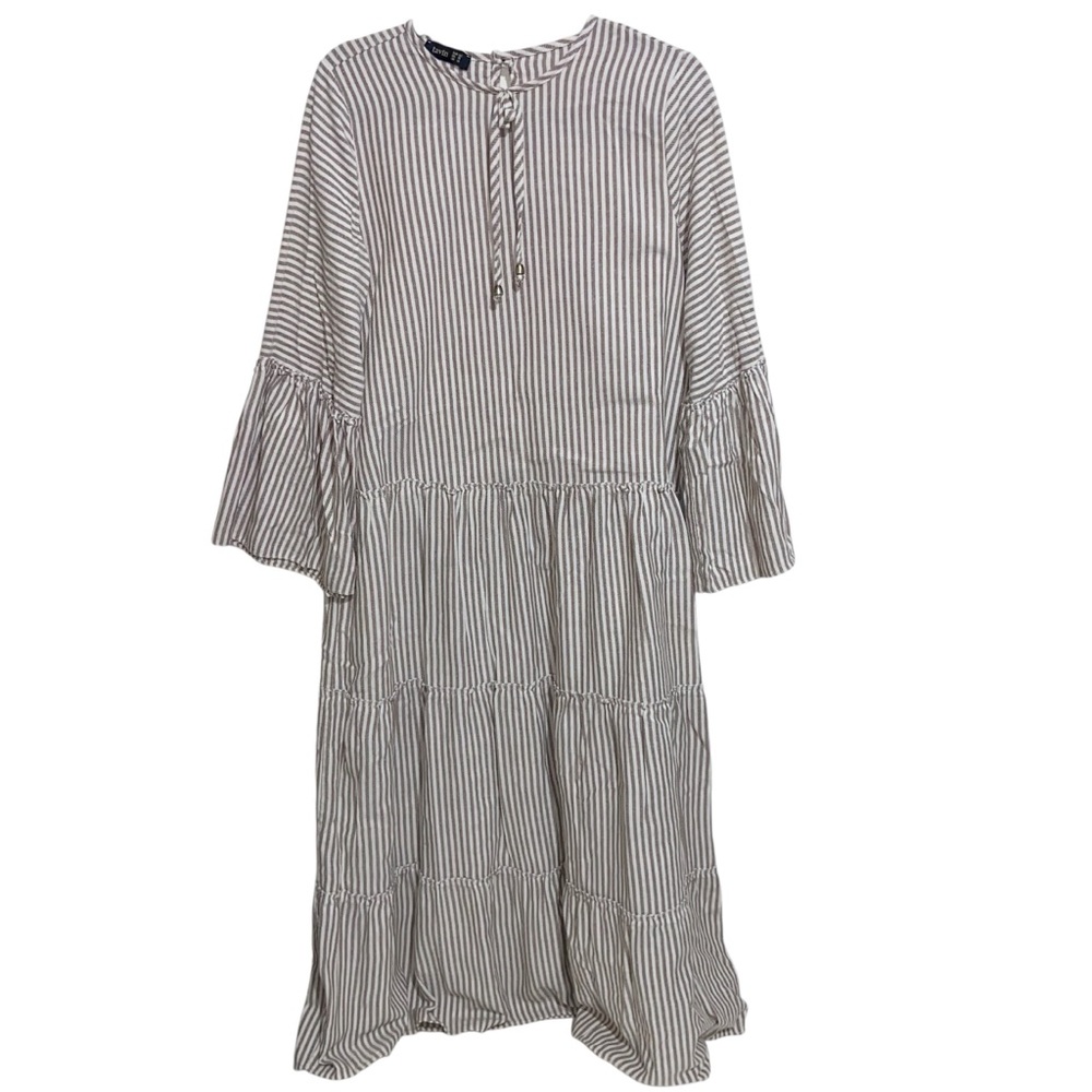 Tavin Dress Womens Size 10 Bell Sleeve Maxi/Midi Boho Cottagecore Neutral